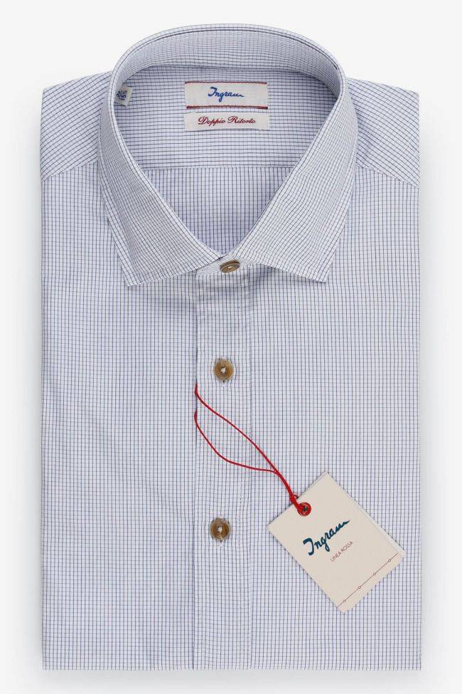 ingram Hemd Herren Ingram Slim Karo 100% Baumwolle kragen Französisch Lange Ärmel