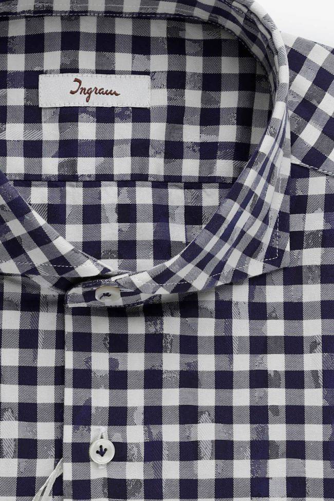 Ingram Hemd Herren Ingram Slim Karo 100% Baumwolle Kragen Round Lange Ärmel
