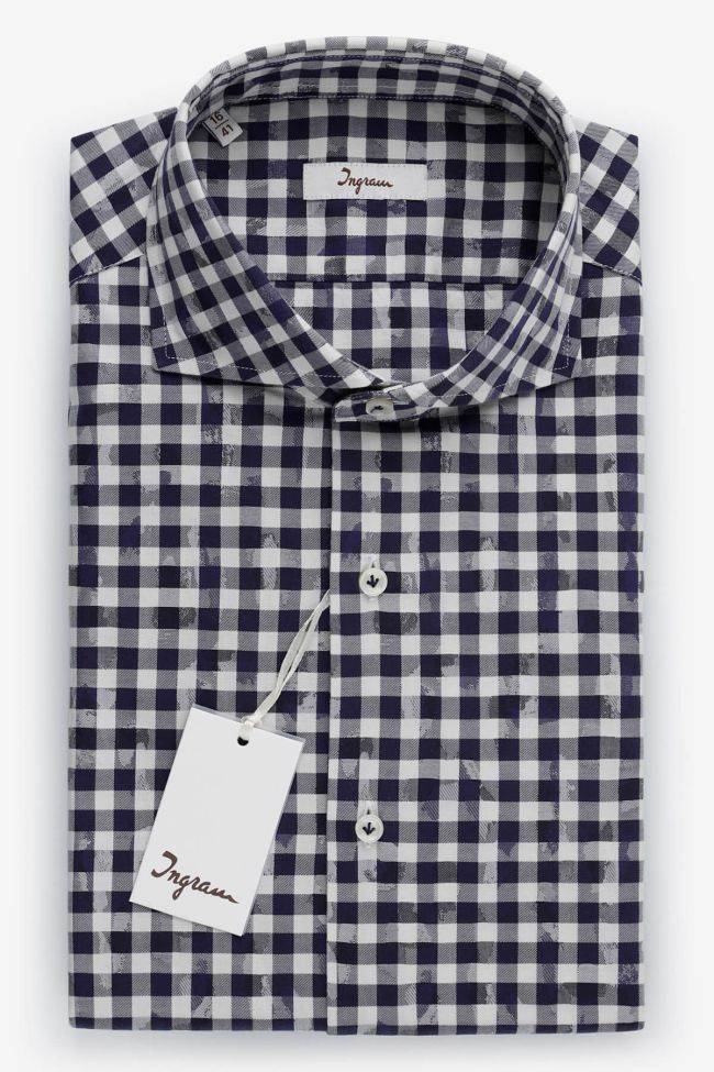 ingram Hemd Herren Ingram Slim Karo 100% Baumwolle kragen Round Lange Ärmel
