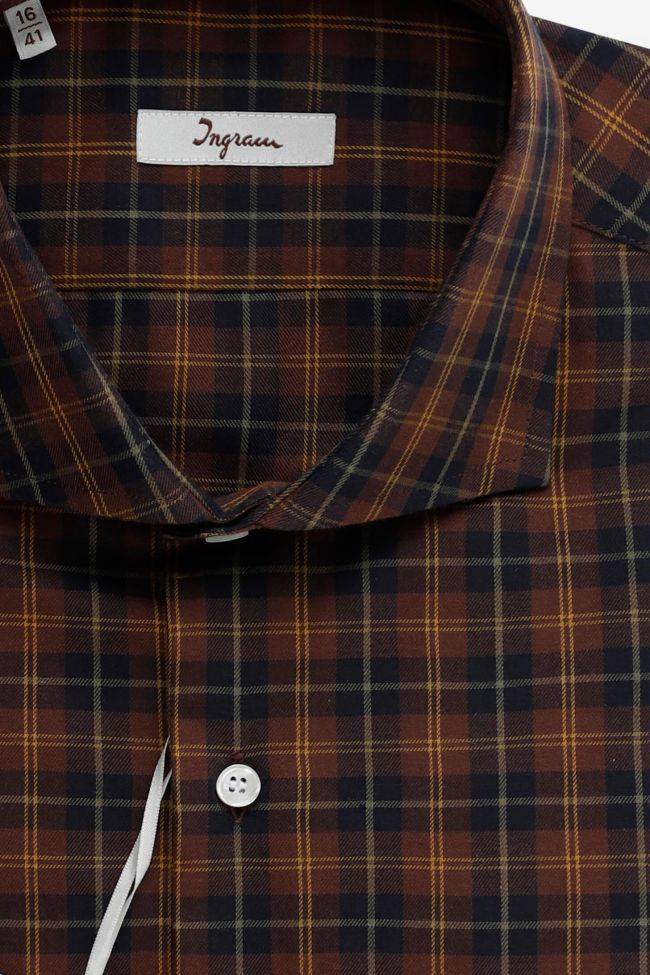 ingram Hemd Herren Ingram Slim Karo 100% Baumwolle kragen Französisch Lange Ärmel