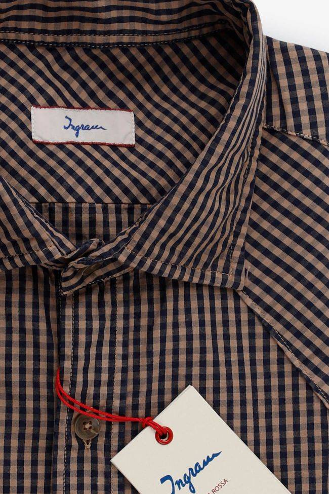 Ingram Hemd Herren Ingram Slim Karo 100% Baumwolle Kragen Französisch Lange Ärmel