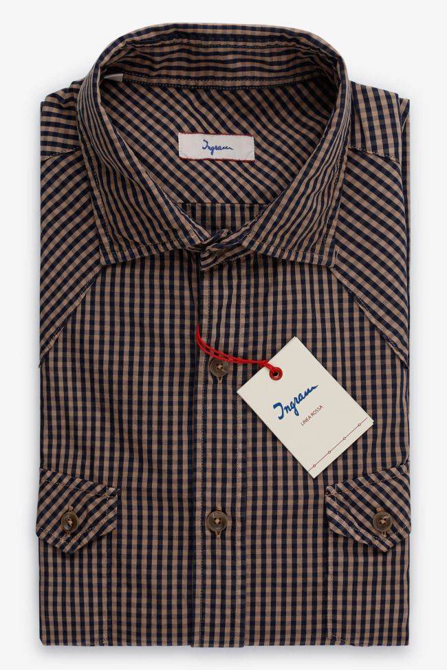 ingram Hemd Herren Ingram Slim Karo 100% Baumwolle kragen Französisch Lange Ärmel