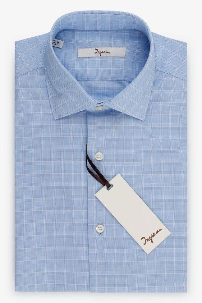 ingram Hemd Herren Ingram Slim Karo 100% Baumwolle kragen Italienisch Lange Ärmel