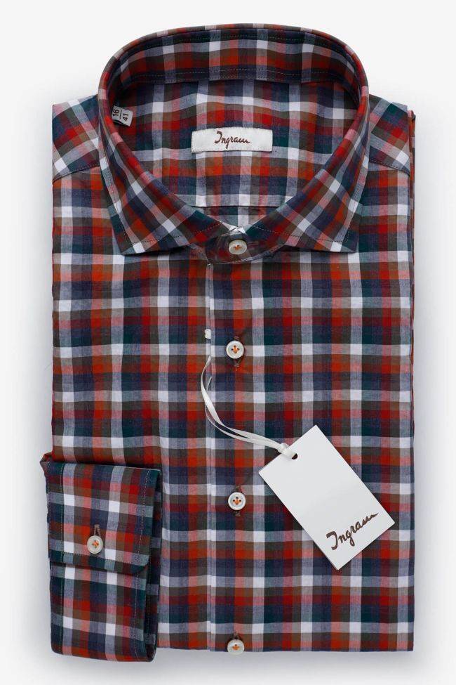 ingram Hemd Herren Ingram Slim Karo 100% Baumwolle kragen Französisch Lange Ärmel