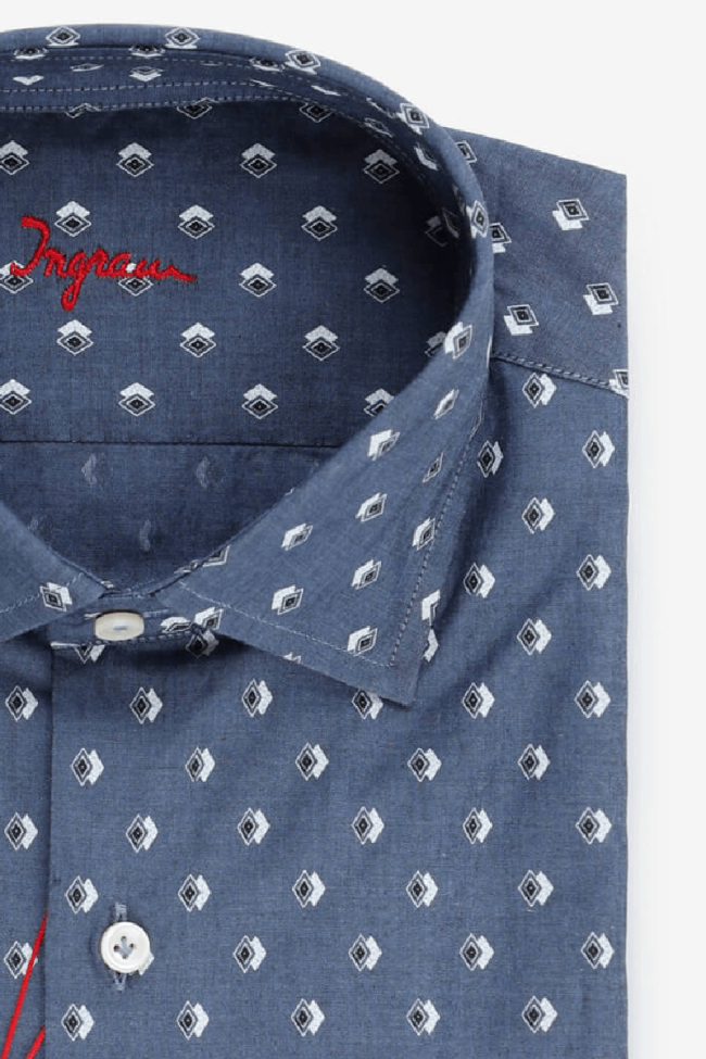 Ingram Hemd Herren Ingram Slim Muster 100% Baumwolle Kragen Italienisch Lange Ärmel