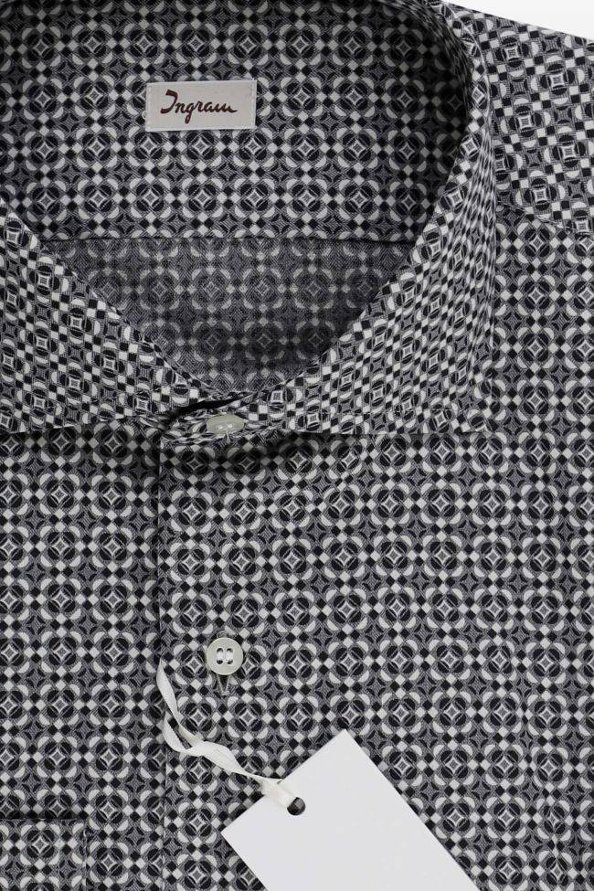 Ingram Hemd Herren Ingram Slim Muster 100% Baumwolle Kragen Französisch Lange Ärmel