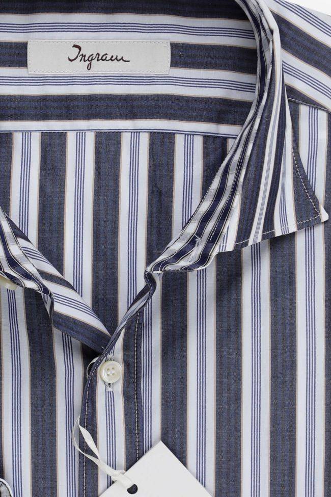 Ingram Hemd Herren Ingram Slim Streifen 100% Baumwolle Kragen Französisch Lange Ärmel
