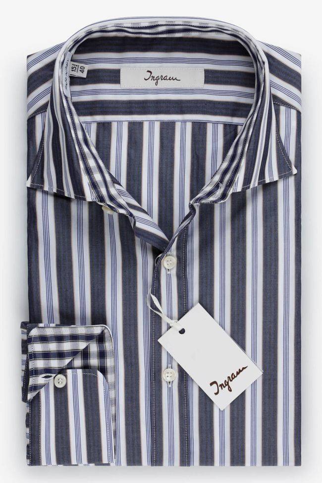 ingram Hemd Herren Ingram Slim Streifen 100% Baumwolle kragen Französisch Lange Ärmel