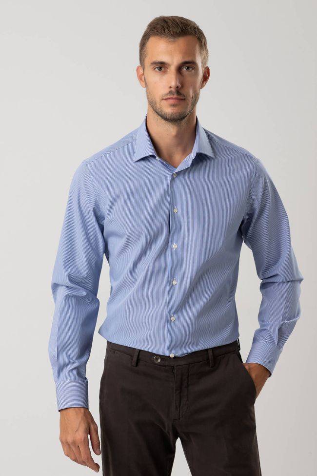 Ingram Hemd Herren Ingram Slim Streifen 100% Baumwolle Kragen Italienisch Lange Ärmel