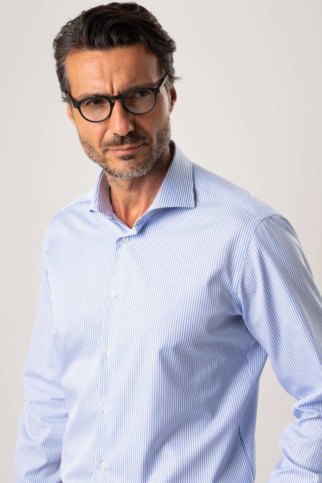 Ingram Hemd Herren Ingram Slim Streifen 100% Baumwolle Kragen Französisch Lange Ärmel
