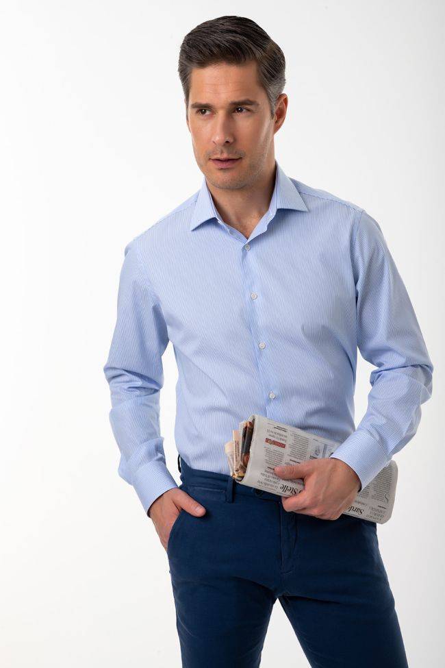 ingram Hemd Herren Ingram Slim Streifen 100% Baumwolle kragen Italienisch Lange Ärmel