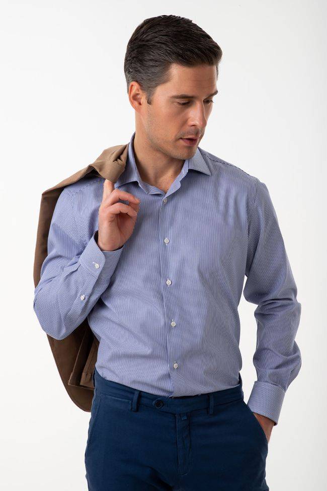 Ingram Hemd Herren Ingram Slim Streifen 100% Baumwolle Kragen Italienisch Lange Ärmel