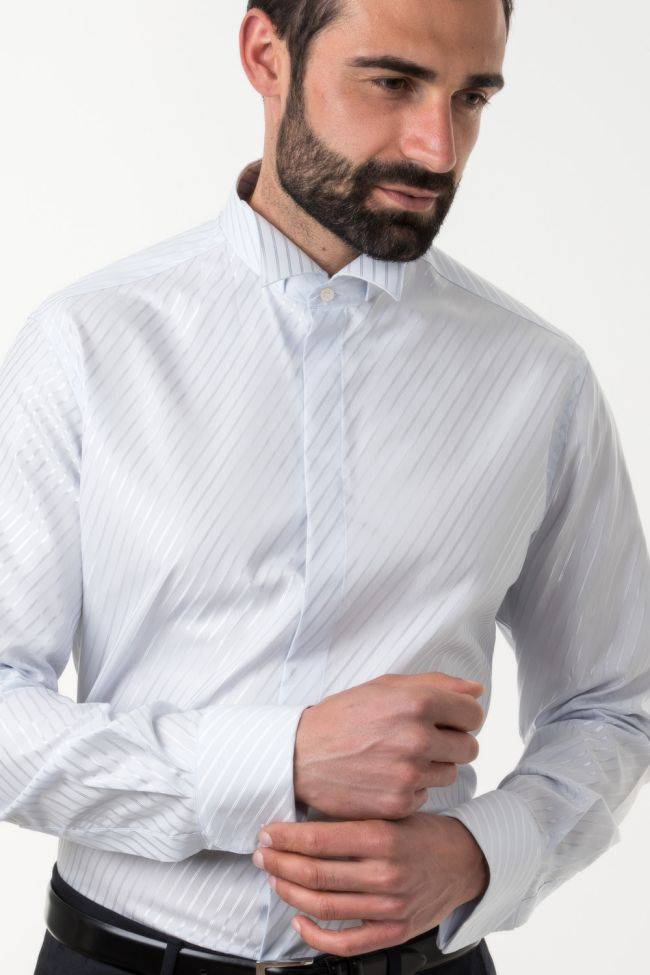 Ingram Hemd Herren Ingram Slim Streifen 60% Baumwolle, 40% Viskose Kragen Kläppchenkragen Lange Ärmel