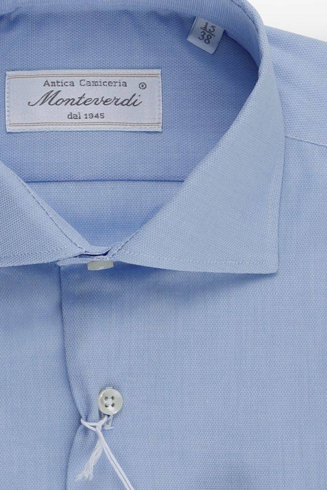 Monteverdi Hemd Herren Monteverdi Slim Einfarbig 100% Baumwolle Kragen Französisch Lange Ärmel