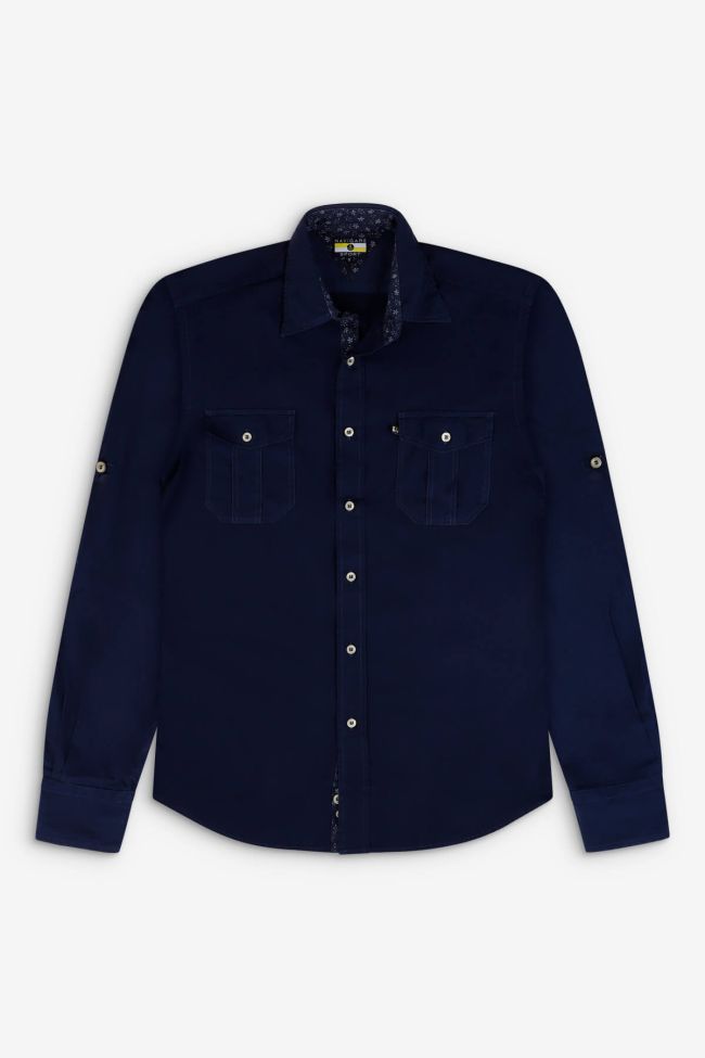 Navigare Hemd Herren Navigare Classic Einfarbig 100% Baumwolle Kragen Italienisch Lange Ärmel