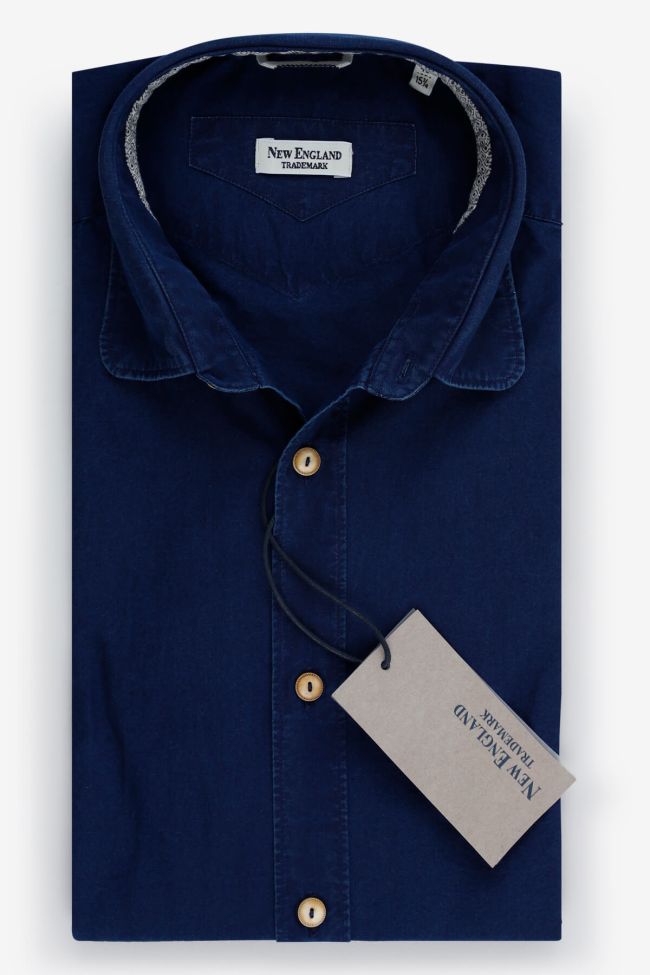 new england Hemd Herren New England Regular Einfarbig 100% Baumwolle Denim Jeans kragen Französisch Lange Ärmel