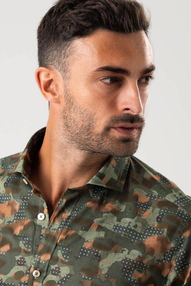 New England Hemd Herren New England Regular Muster 100% Baumwolle Kragen Französisch Lange Ärmel