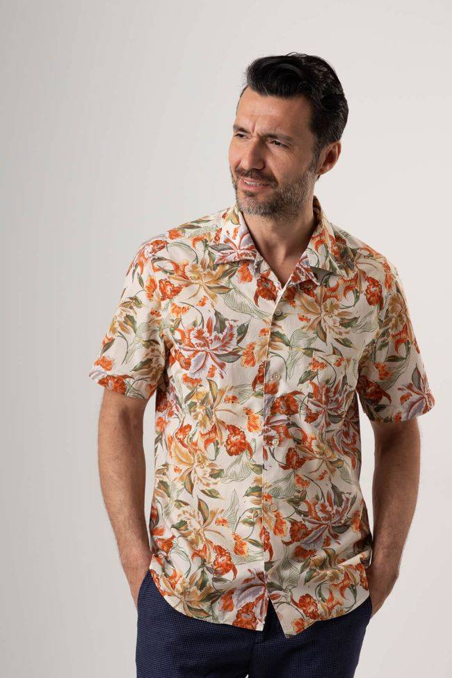 New England Hemd Herren New England Regular Muster 100% Baumwolle Kragen Hawaiikragen Kurze Ärmel