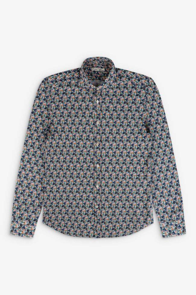 New England Hemd Herren New England Regular Muster 40% Leinen 60% Baumwolle Kragen Französisch Lange Ärmel