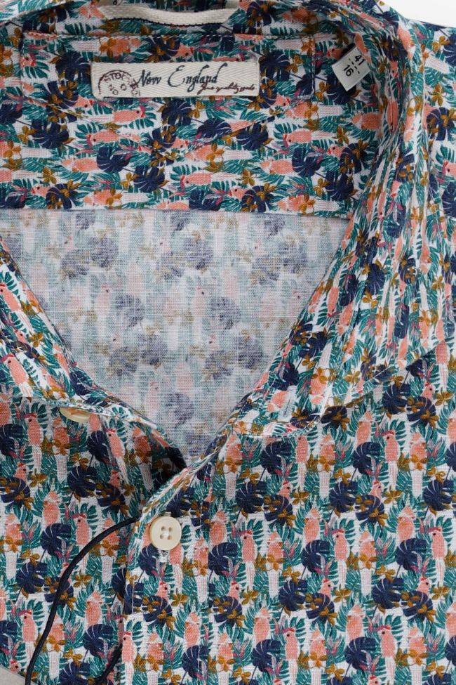 New England Hemd Herren New England Regular Muster 40% Leinen 60% Baumwolle Kragen Französisch Lange Ärmel