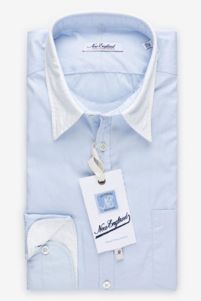 new england Hemd Herren New England Slim Einfarbig 100% Baumwolle kragen Italienisch Lange Ärmel