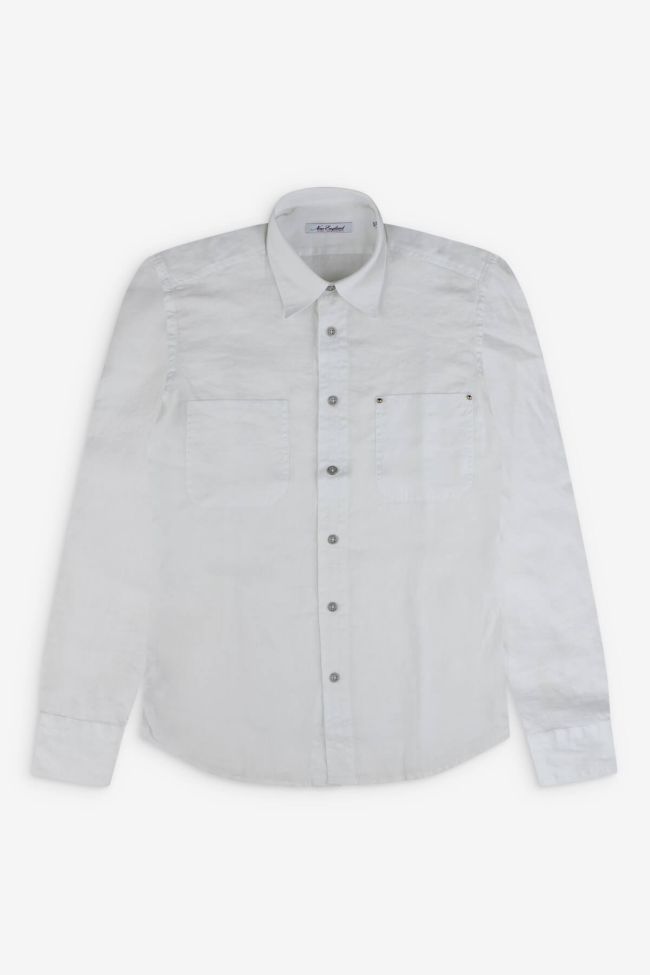 New England Hemd Herren New England Slim Einfarbig 100% Leinen Kragen Italienisch Lange Ärmel