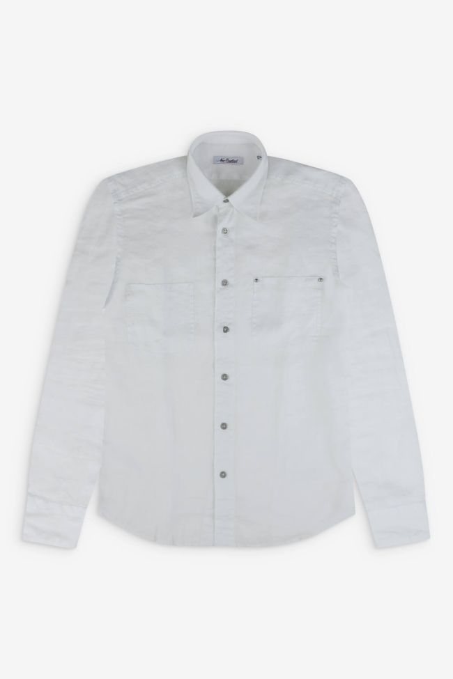 New England Hemd Herren New England Slim Einfarbig 100% Leinen Kragen Italienisch Lange Ärmel