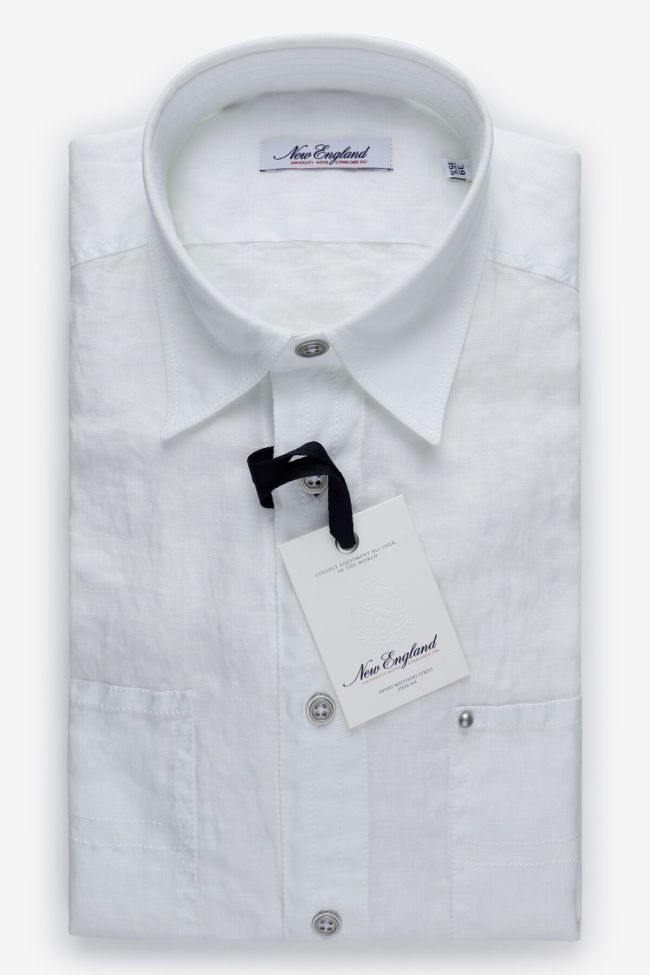 new england Hemd Herren New England Slim Einfarbig 100% Leinen kragen Italienisch Lange Ärmel