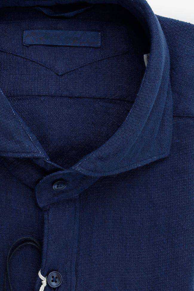 New England Hemd Herren New England Slim Einfarbig 50% Linen 50% Po Kragen Französisch Lange Ärmel