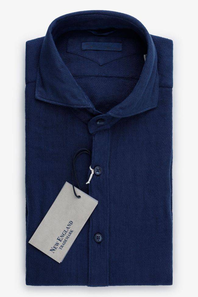 new england Hemd Herren New England Slim Einfarbig 50% linen 50% po kragen Französisch Lange Ärmel