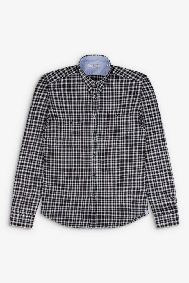 New England Hemd Herren New England Slim Karo 100% Baumwolle Kragen Button-Down Lange Ärmel