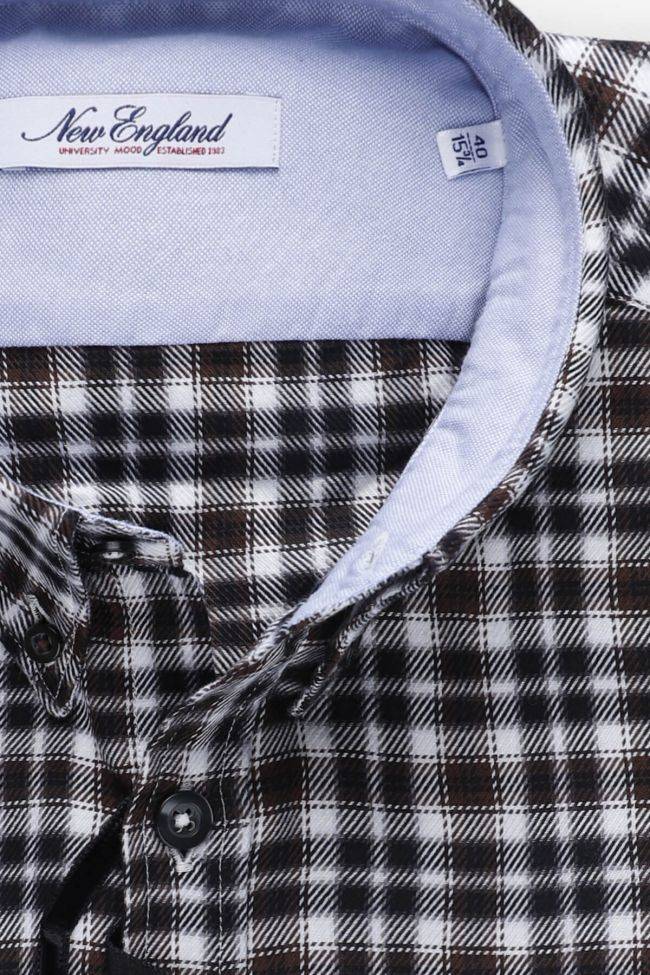 New England Hemd Herren New England Slim Karo 100% Baumwolle Kragen Button-Down Lange Ärmel