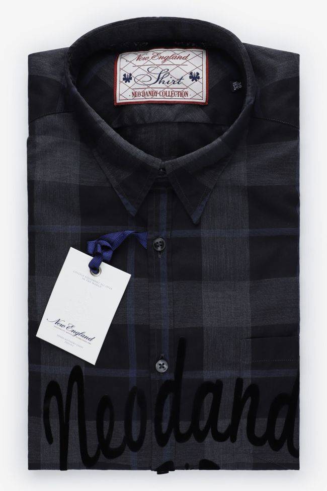 new england Hemd Herren New England Slim Karo 100% Baumwolle kragen Italienisch Lange Ärmel