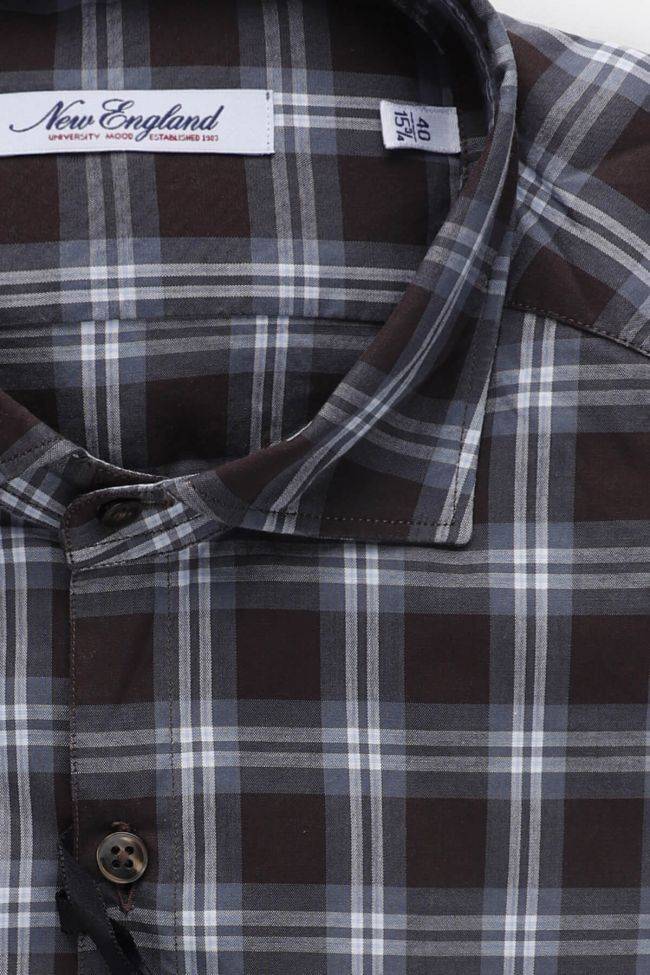 New England Hemd Herren New England Slim Karo 100% Baumwolle Kragen Französisch Lange Ärmel