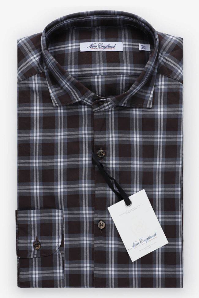 new england Hemd Herren New England Slim Karo 100% Baumwolle kragen Französisch Lange Ärmel