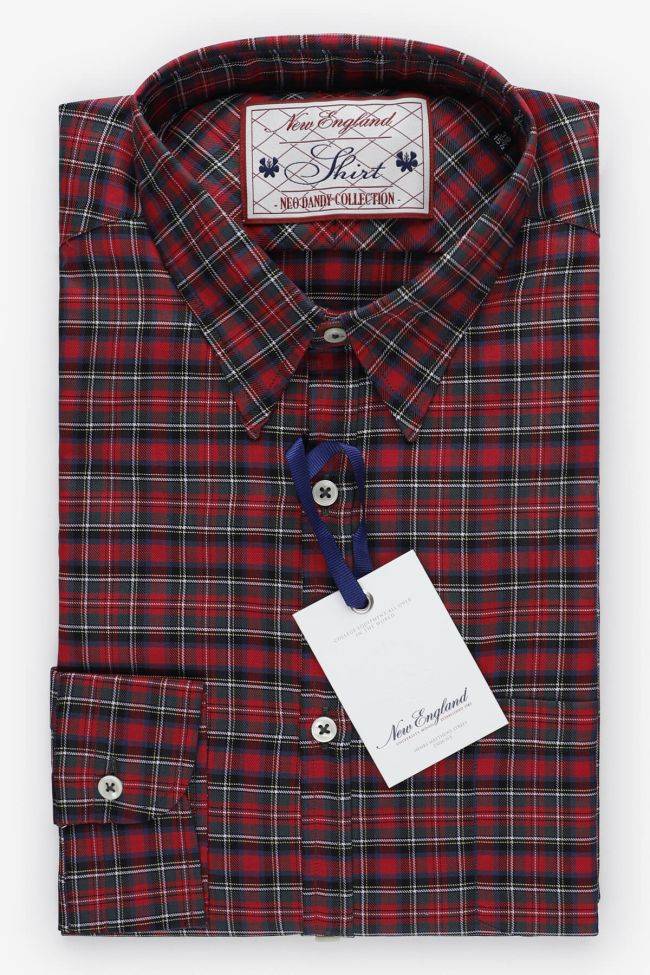 new england Hemd Herren New England Slim Karo 100% Baumwolle kragen Italienisch Lange Ärmel