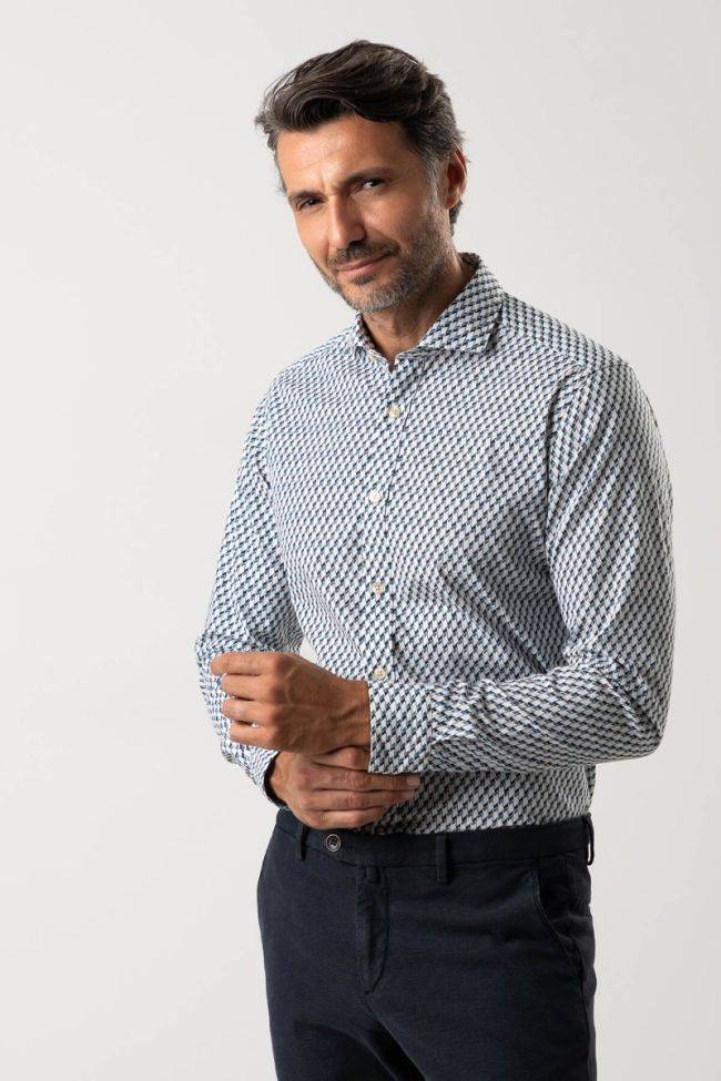new england Hemd Herren New England Slim Muster 100% Baumwolle kragen Französisch Lange Ärmel