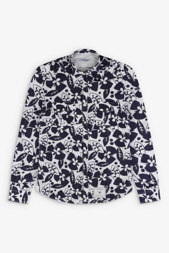 New England Hemd Herren New England Slim Muster 100% Leinen Kragen Italienisch Lange Ärmel