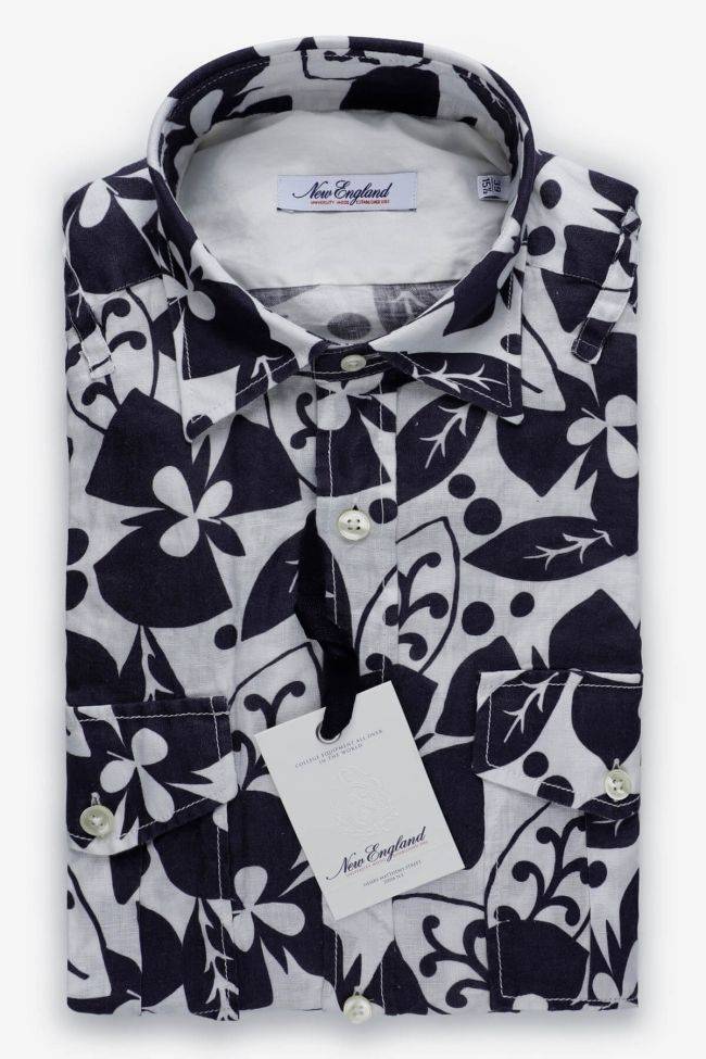 new england Hemd Herren New England Slim Muster 100% Leinen kragen Italienisch Lange Ärmel