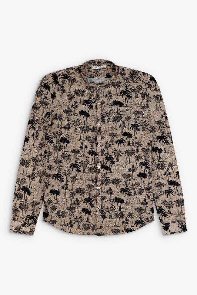 New England Hemd Herren New England Slim Muster 100% Viskose Kragen Mandarinkragen Lange Ärmel