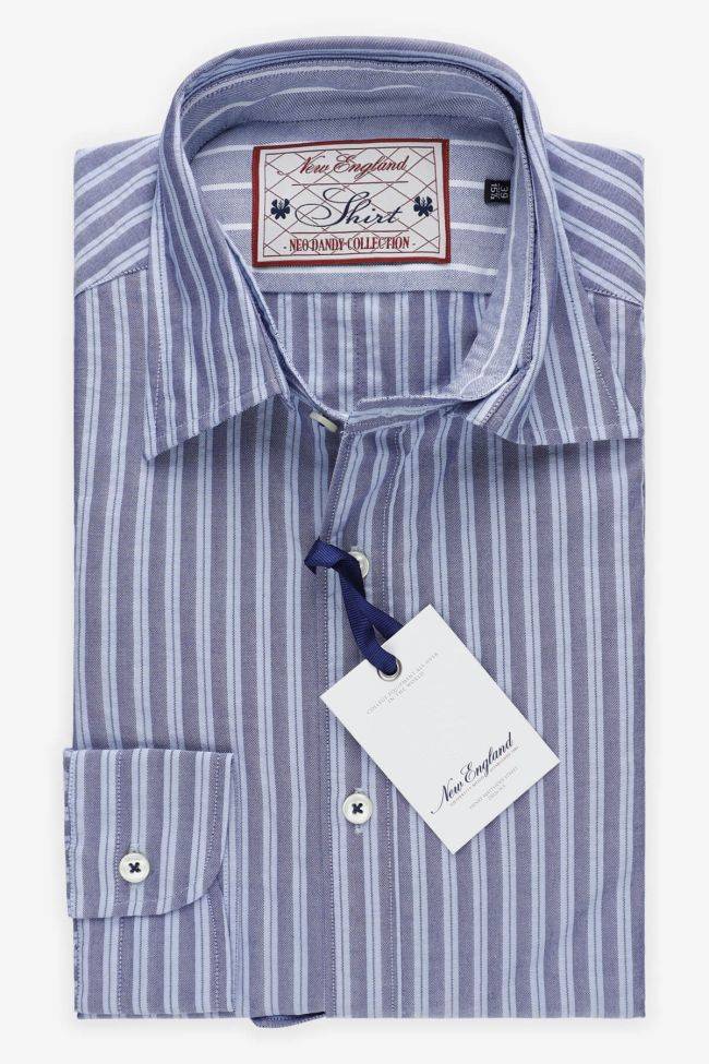 new england Hemd Herren New England Slim Streifen 100% Baumwolle kragen Italienisch Lange Ärmel