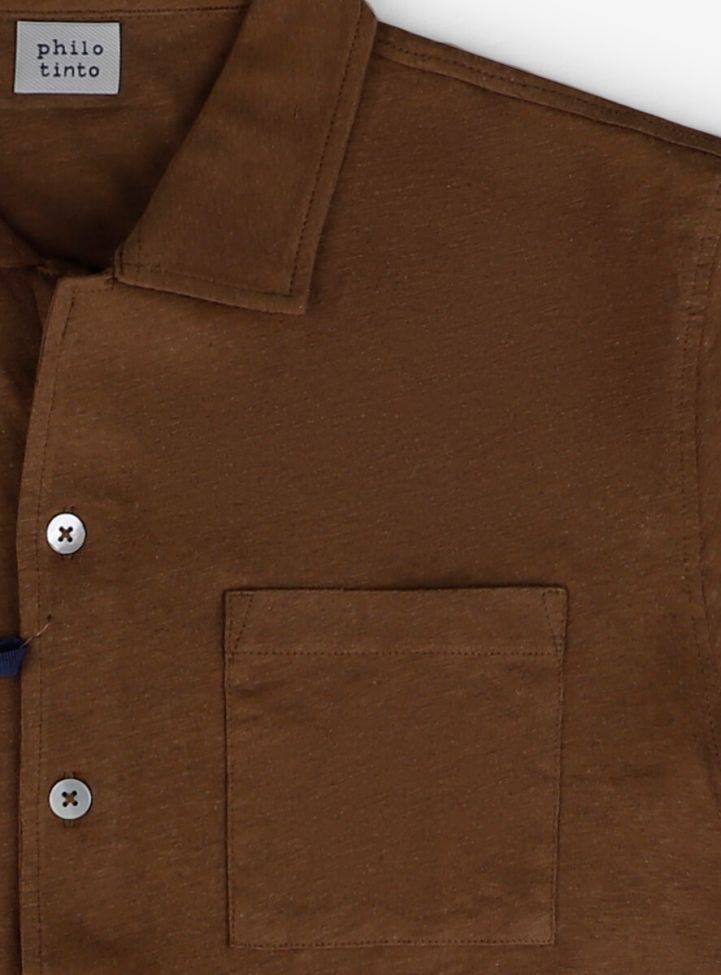 Philotinto Hemd Herren Philotinto Classic Einfarbig 70% Baumwolle 30% Leinen Kragen Hawaiikragen Kurze Ärmel