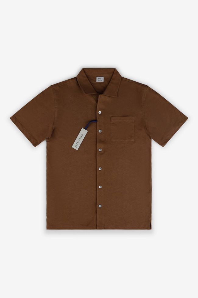 philotinto Hemd Herren Philotinto Classic Einfarbig 70% Baumwolle 30% Leinen kragen Hawaiikragen Kurze Ärmel