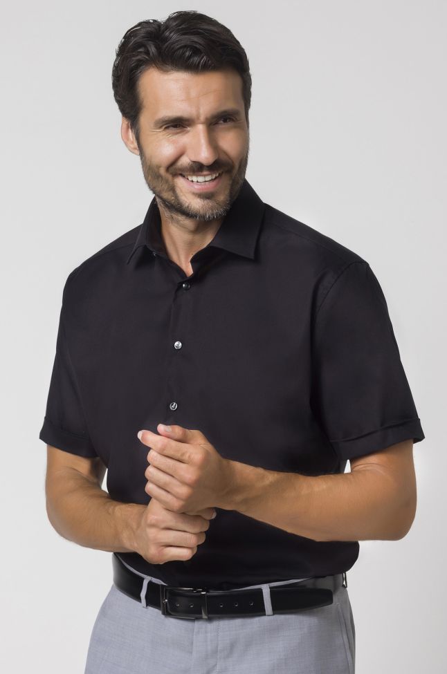 seidensticker Hemd Herren Seidensticker Regular Bügelfreie Einfarbig 100% Baumwolle kragen Italienisch Kurze Ärmel