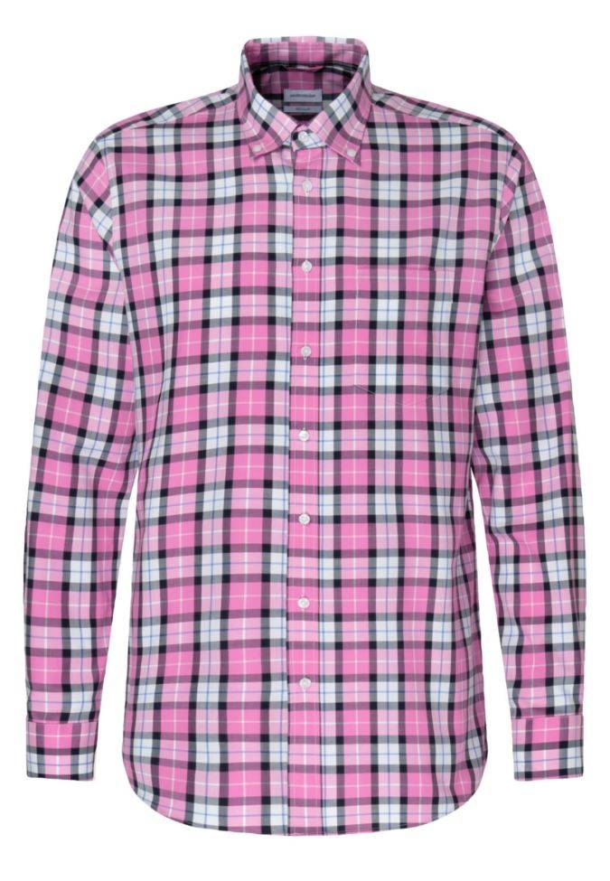 Seidensticker Hemd Herren Seidensticker Regular Bügelfreie Karo Kragen Button-Down Lange Ärmel