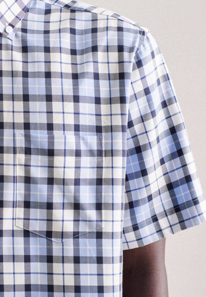 Seidensticker Hemd Herren Seidensticker Regular Bügelfreie Karo Kragen Button-Down Kurze Ärmel