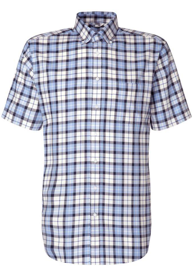 Seidensticker Hemd Herren Seidensticker Regular Bügelfreie Karo Kragen Button-Down Kurze Ärmel