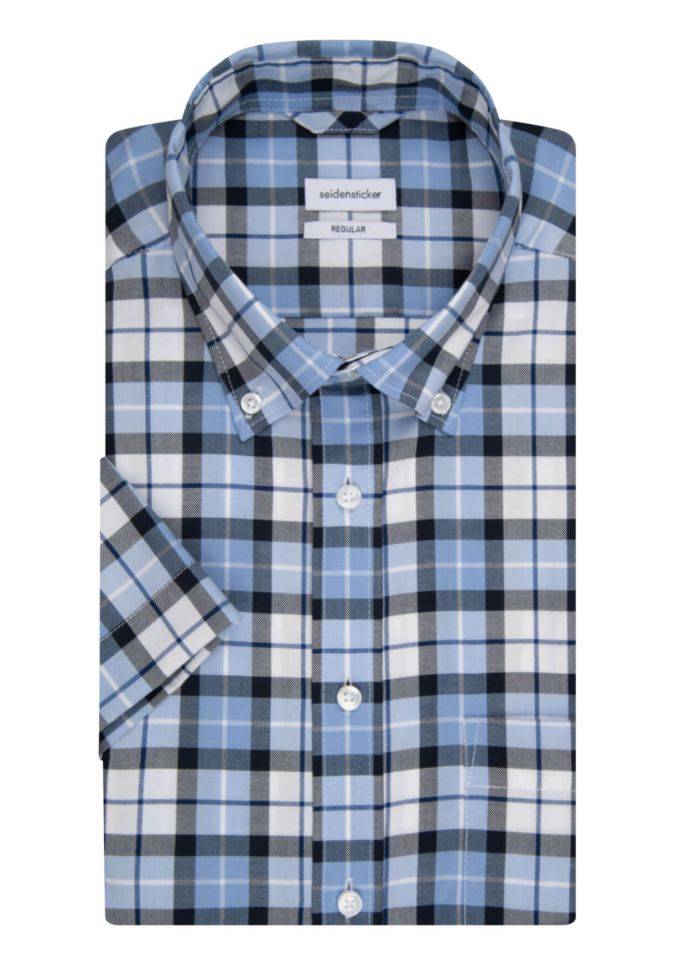 seidensticker Hemd Herren Seidensticker Regular Bügelfreie Karo kragen Button-Down Kurze Ärmel