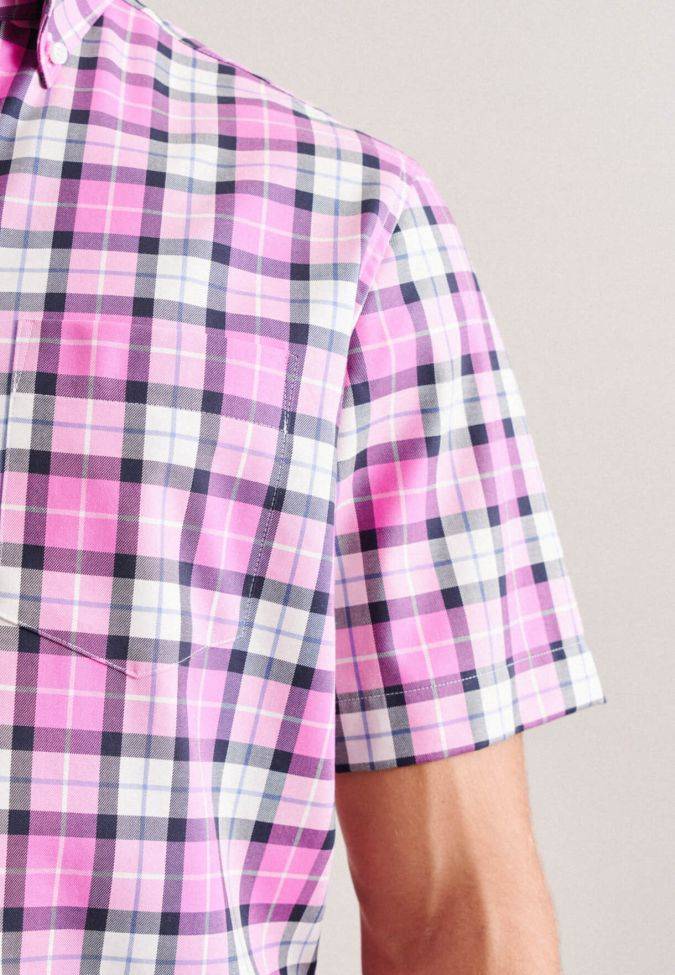 Seidensticker Hemd Herren Seidensticker Regular Bügelfreie Karo Kragen Button-Down Kurze Ärmel