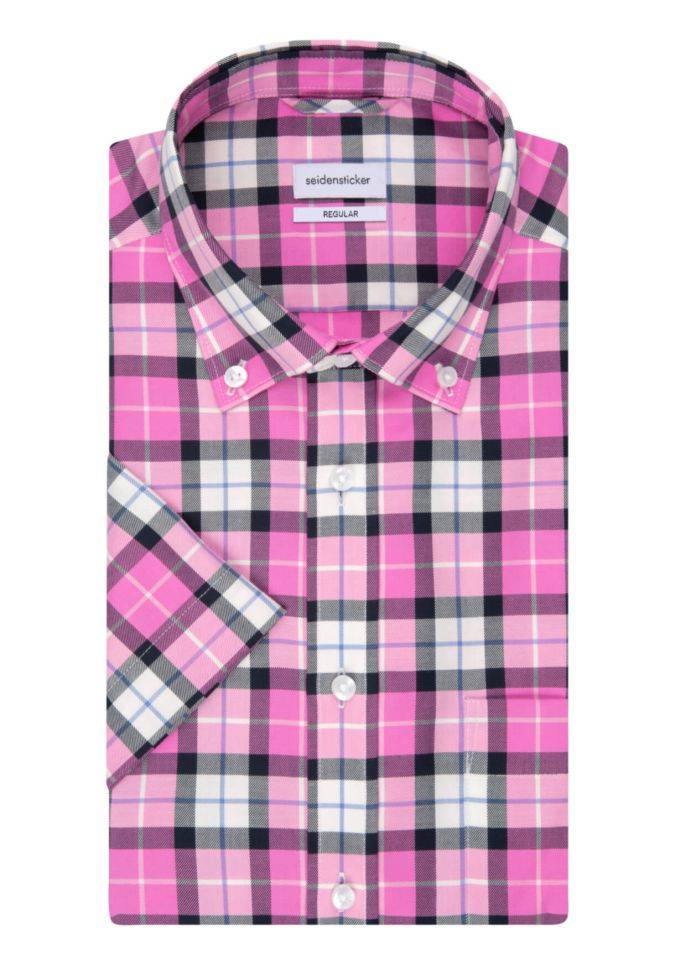 seidensticker Hemd Herren Seidensticker Regular Bügelfreie Karo kragen Button-Down Kurze Ärmel